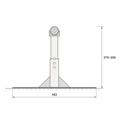 Toucan Flat Rail 8'-0" end elevation with dimensions: 483 mm foot width, 279 to 356 mm high