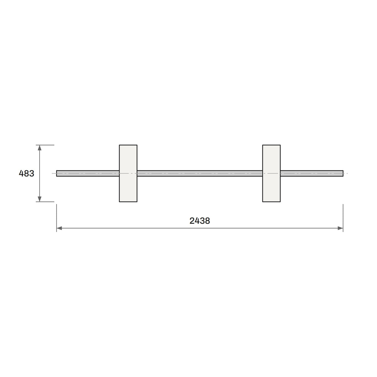 Toucan Flat Rail 8'-0" plan view with dimensions: 2438 × 483 mm