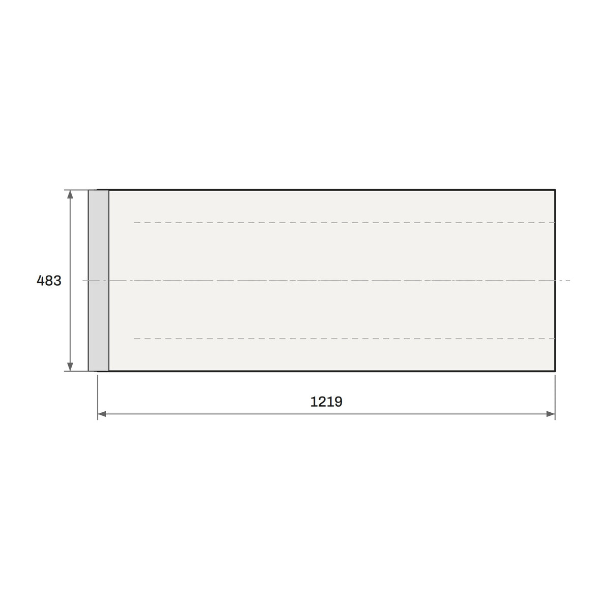Toucan Kicker 4'-0" plan view with dimensions: 1219 × 483 mm