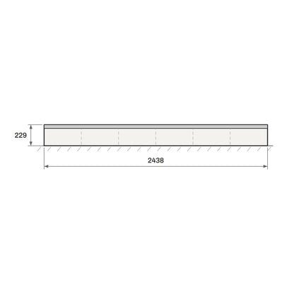 Toucan Ledge 8'-0" side elevation with dimensions: 2438 mm long, 229 mm high