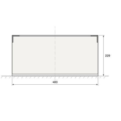 Toucan Ledge 8'-0" end elevation with dimensions: 483 mm deep, 229 mm high