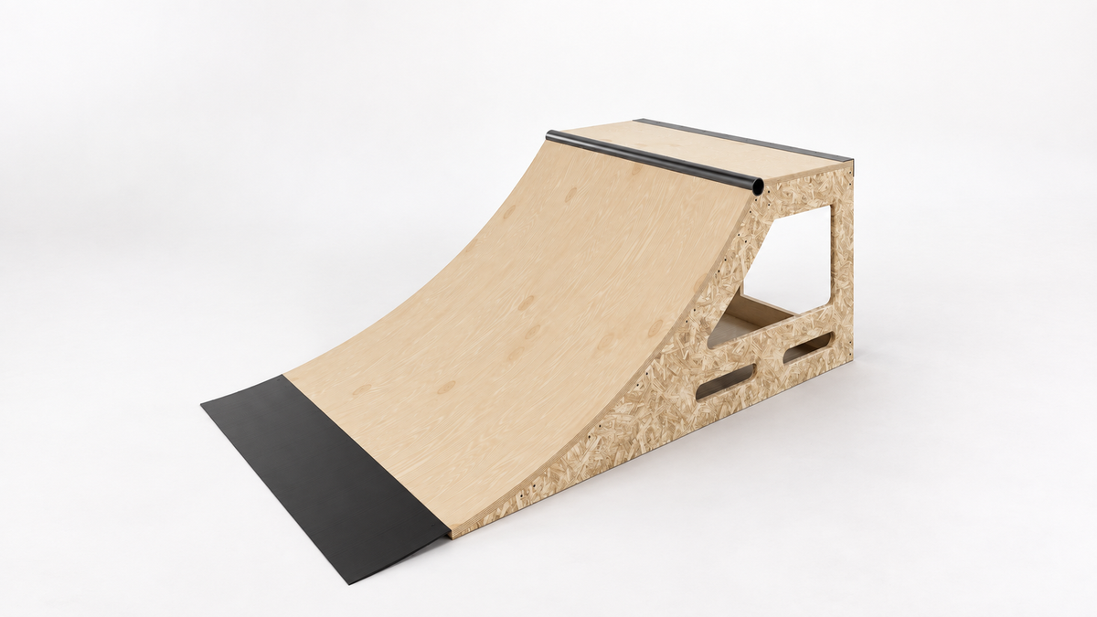 Toucan Quarter Pipe 2'-0" portable skate ramp with steel coping, studio render