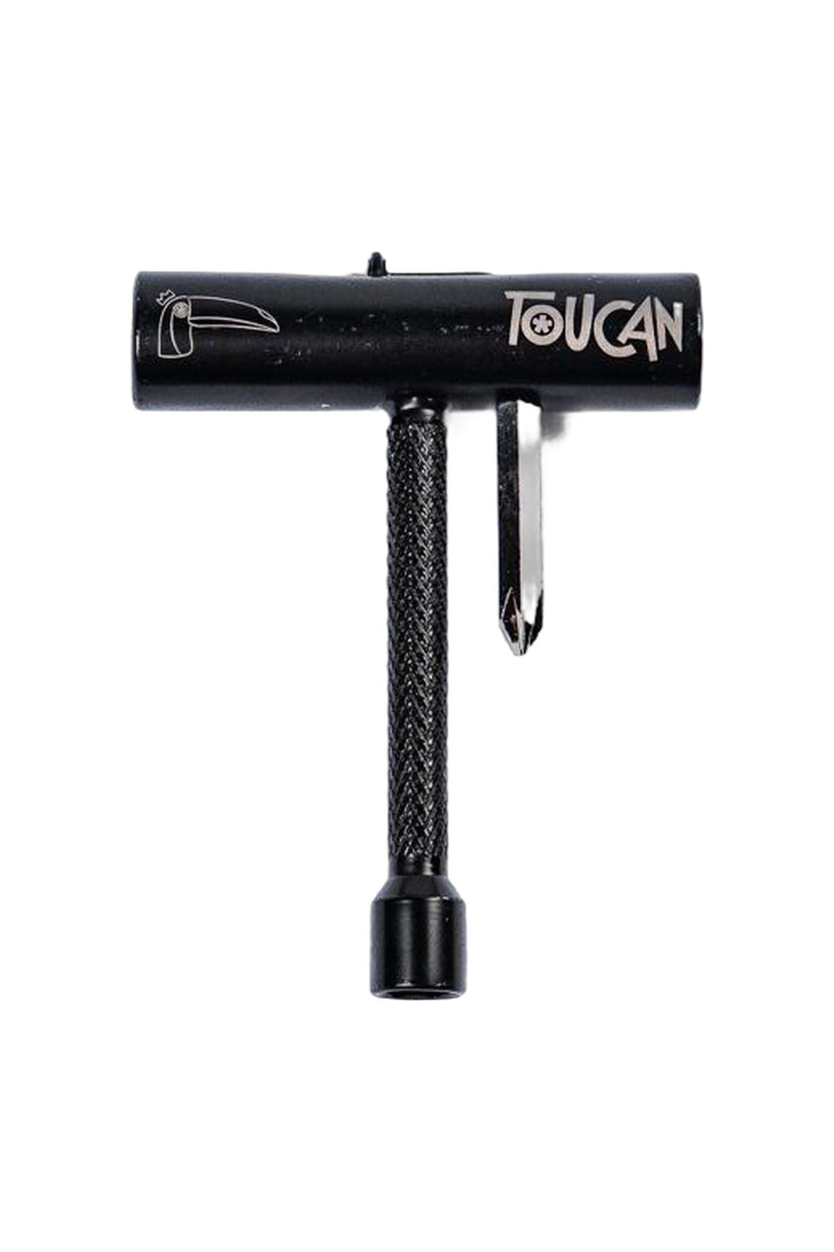 Toucan T-Tool, black steel skate tool with sockets, Phillips bit and Allen bit